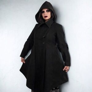 Black Hooded A-Line Coat XL Witchy Gothic Outerwear